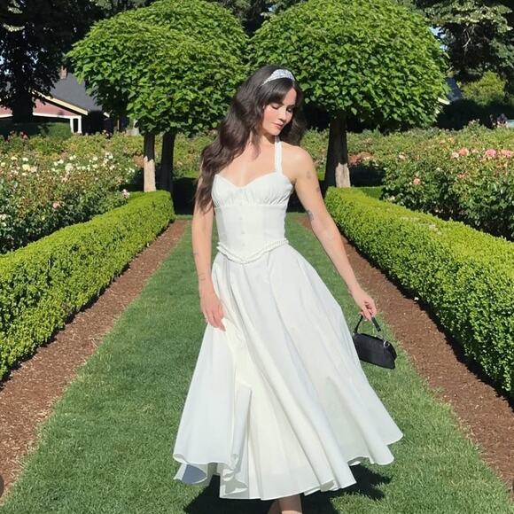 House of CB Georgie White Stretch Cotton Halter Neck Midi XL